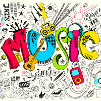 The word "Music", stylized. CC-BY-SA https://commons.wikimedia.org/wiki/File:Maroper_Music.jpg